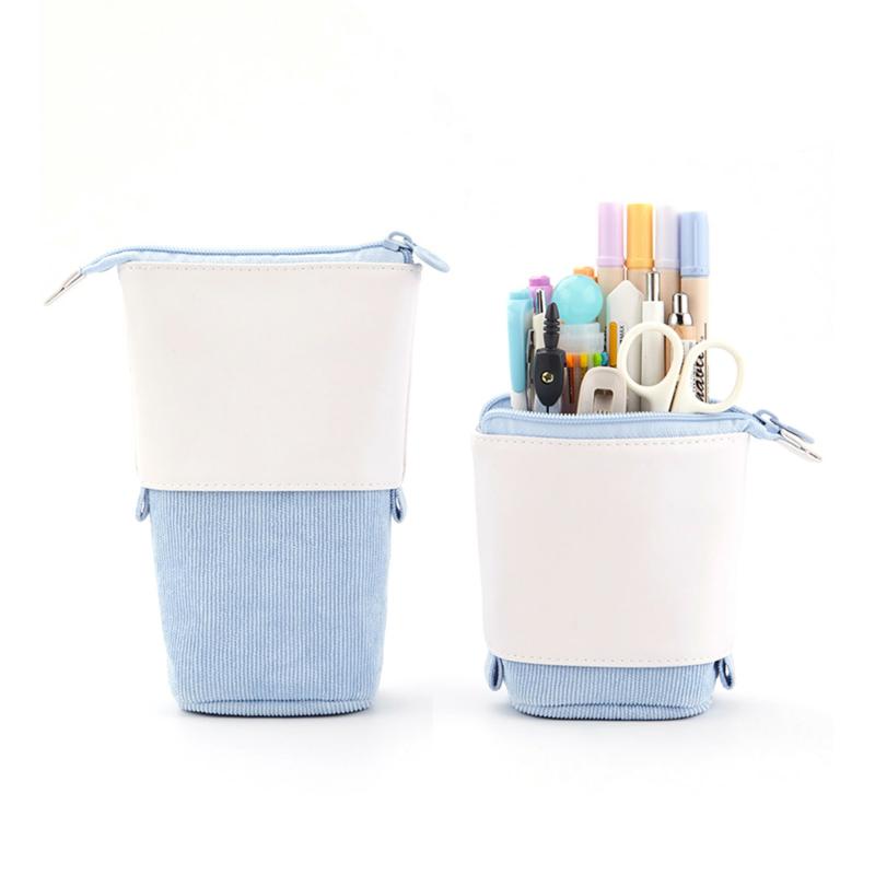 Versatile Pencil Case Portable Retractable Zip Pen Holder Large Capacity Stationery Organiser For Student Light Blue  |  Desk Supplies Desk Supplies Desk Supplies