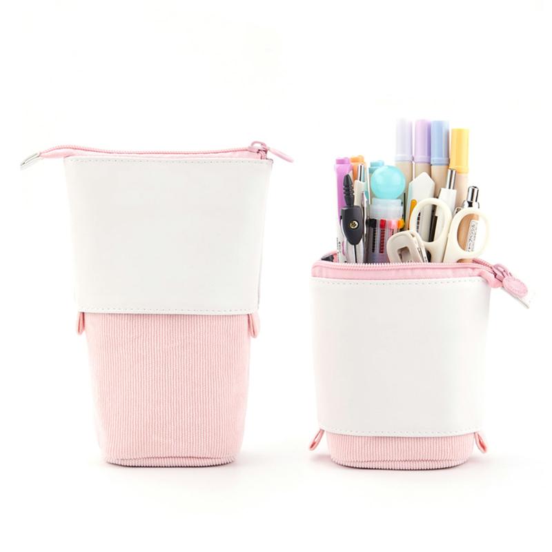 Versatile Pencil Case Portable Retractable Zip Pen Holder Large Capacity Stationery Organiser For Student Pink  |  Desk Supplies Desk Supplies Desk Supplies