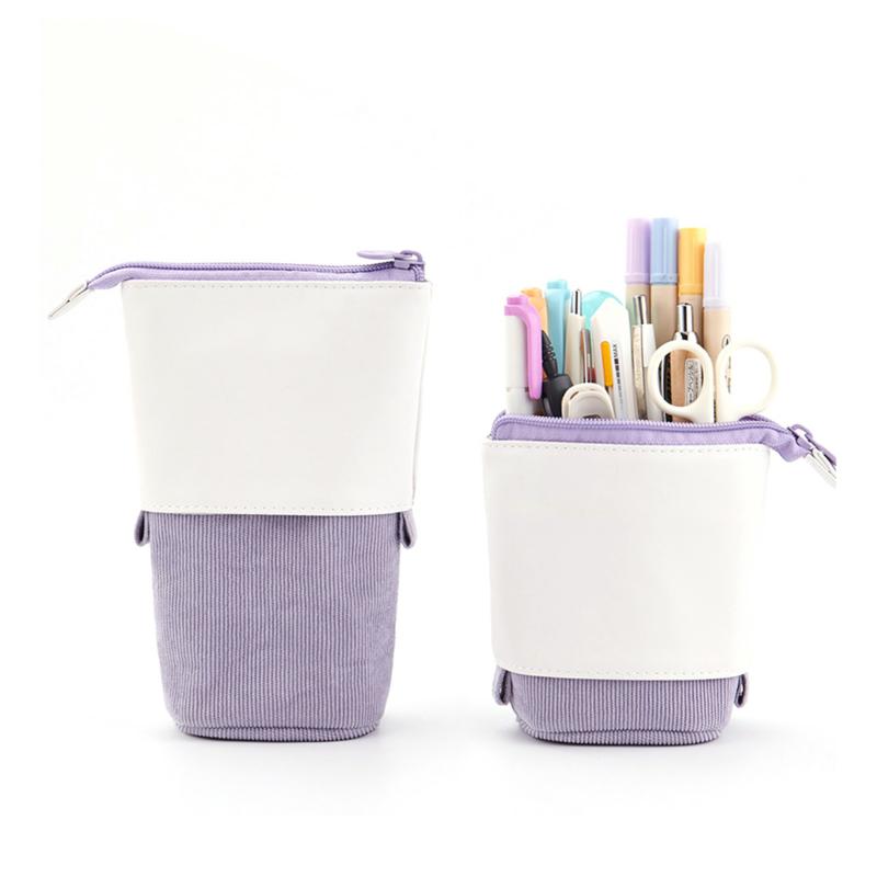 Versatile Pencil Case Portable Retractable Zip Pen Holder Large Capacity Stationery Organiser For Student Purple  |  Desk Supplies Desk Supplies Desk Supplies