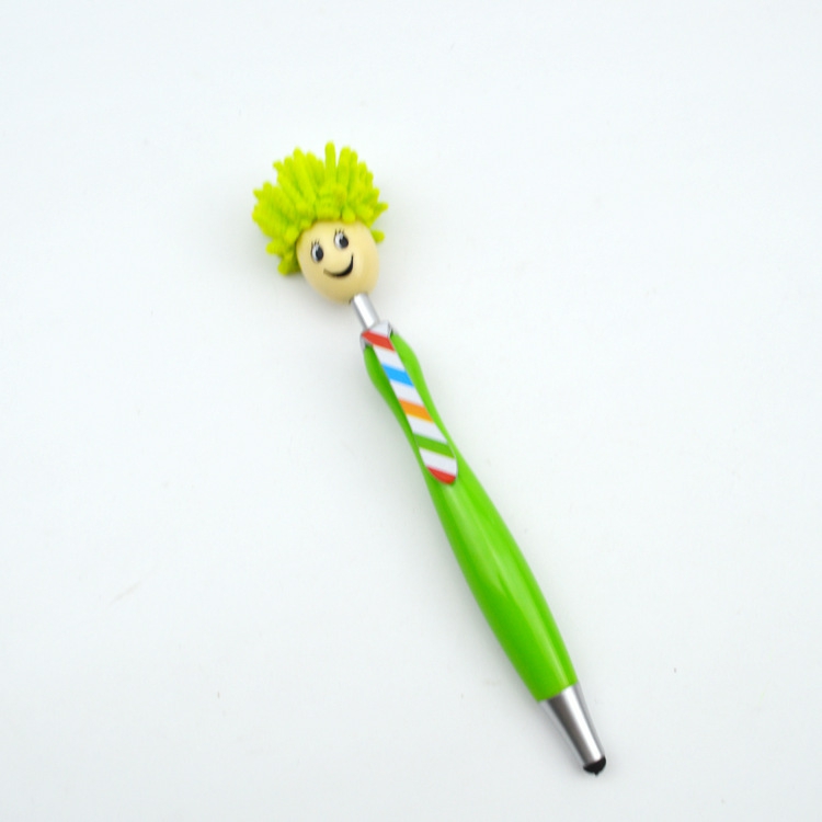 Wholesale  Doll Head Stylus Screen Ballpoint Pen High Quality Promotional Smiley Mop Head Pen Mop Topper Pen Green  |  Writing Instruments Writing Instruments Black