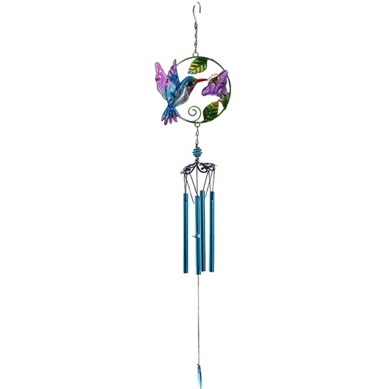 Wrought Iron Windchime Glass Painted Handicraft Windchime Pendant Colorful Birds Metal Windchime Ornament Blue  |  Writing Material Writing Material Blue