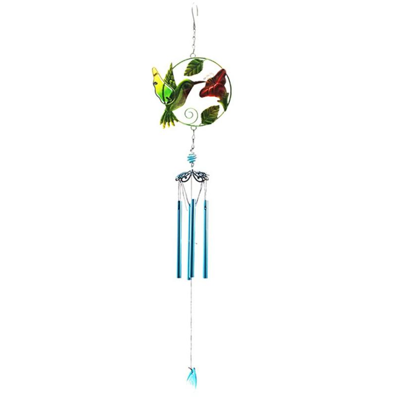 Wrought Iron Windchime Glass Painted Handicraft Windchime Pendant Colorful Birds Metal Windchime Ornament Green  |  Writing Material Writing Material Blue