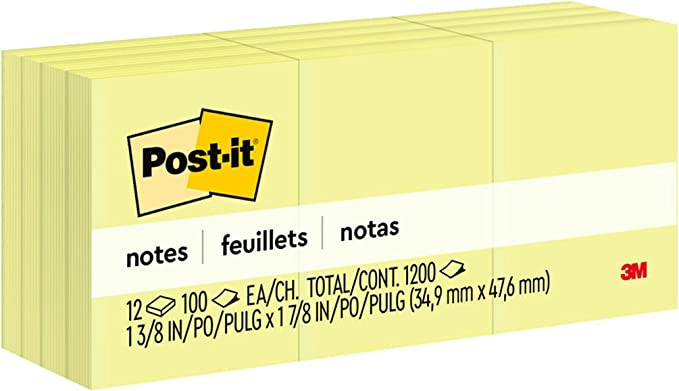 Yellow Sticky Notes 34.9X47.6Mm 100 Sheets X 12  |  Writing Material Writing Material Writing Material