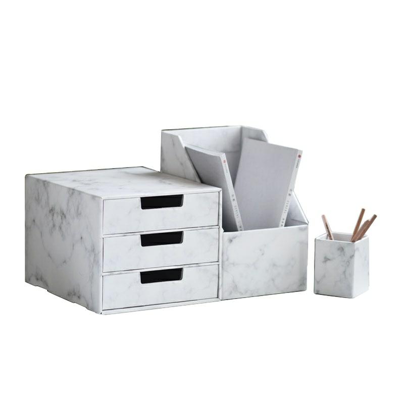 Cardboard Desktop Accessories File Stationery Organizer Marble School Office Paper Tray Desk Organizer Set  |  Files & Folders Files & Folders Files & Folders