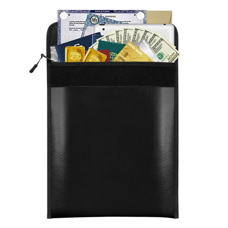 Fireproof Document Bag 13.4  10.8In Fireproof And Waterproof Money Bag Holder Durable Safe Storage Pouch With Zipper Closure For Cash File Documents Jewelry Passport Valuables Black  |  Files & Folders Files & Folders Black