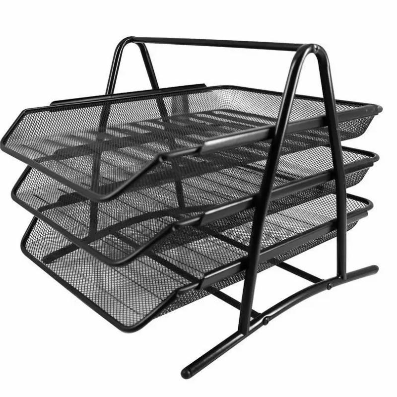 Wire Mesh Metal Three-Layer File Rack Data Tray Creative Rust Proof File Holder  |  Files & Folders Files & Folders Files & Folders