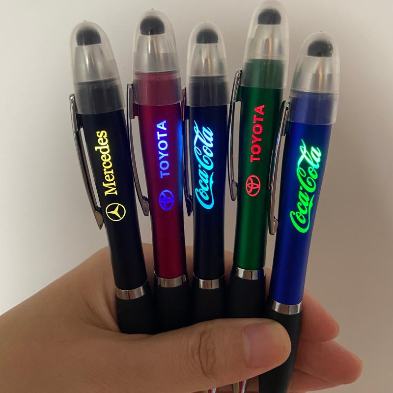 New 3 In 1 Custom Logo Gift Ballpoint Led Glow Mobile Touch Pen Stylus Promotional Pen Light Ballpoint Pen  |  Writing Instruments Writing Instruments Writing Instruments